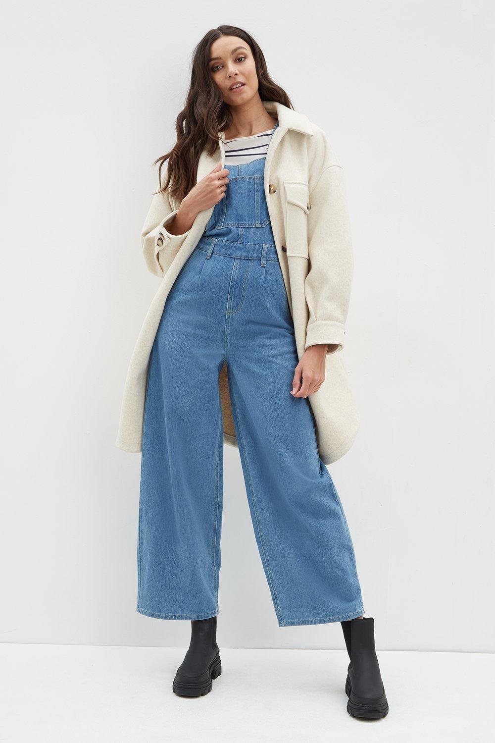 Denim wide hot sale leg dungarees